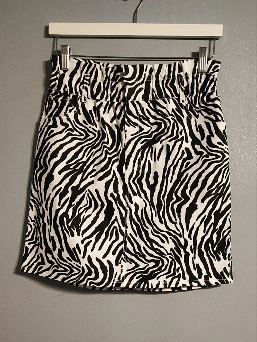 Bar III Women's Black & White Zebra Print Denim Mini Skirt